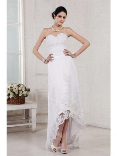 Sheath/Column Sweetheart Sleeveless Beading Applique High Low Organza Wedding Dresses