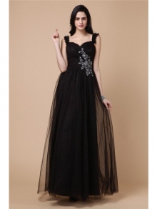 A-Line/Princess Straps Sleeveless Beading Applique Net Dresses