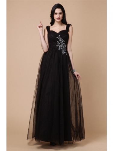 A-Line/Princess Straps Sleeveless Beading Applique Net Dresses