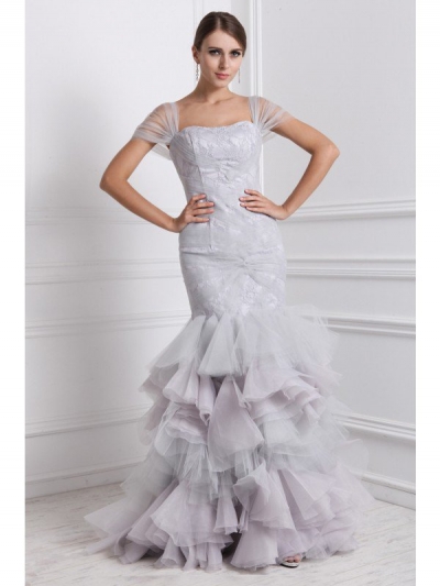 Trumpet/Mermaid Straps Short Sleeves Ruffles Long Organza Dresses [N13ZYDRESS47]