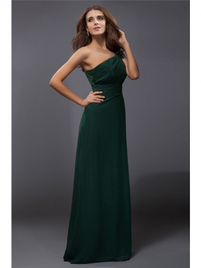 Sheath/Column One-Shoulder Ruffles Sleeveless Long Chiffon Dresses [N13ZYDRESS64]