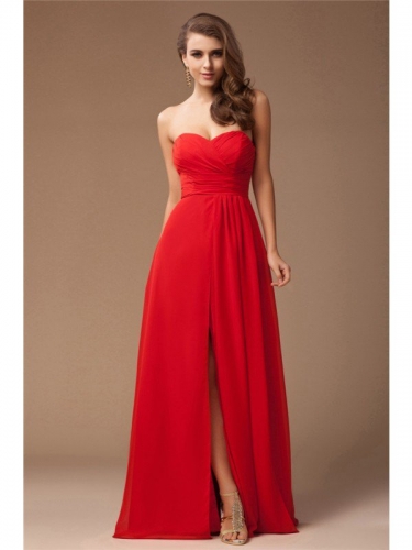 Sheath/Column Sweetheart Sleeveless Long Ruffles Chiffon Bridesmaid Dresses