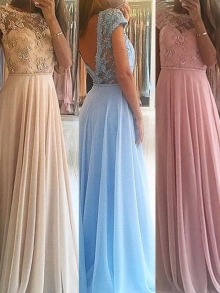 A-Line/Princess Sleeveless Scoop Floor-Length Beading Chiffon Dresses