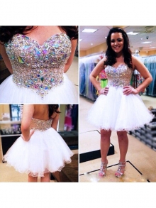 A-Line/Princess Sleeveless Sweetheart Beading Tulle Short/Mini Dresses