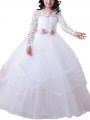 Ball Gown Jewel Long Sleeves Lace Floor-Length Tulle Flower Girl Dresses