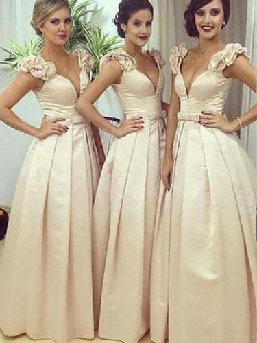 A-Line/Princess Floor-Length Satin Sleeveless Straps Bridesmaid Dresses