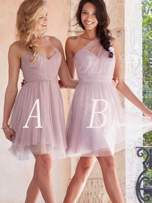 A-Line/Princess Tulle Sleeveless Short/Mini Bridesmaid Dresses