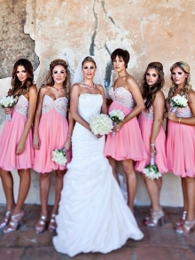 A-Line/Princess Sleeveless Sweetheart Short/Mini Chiffon Beading Bridesmaid Dresses