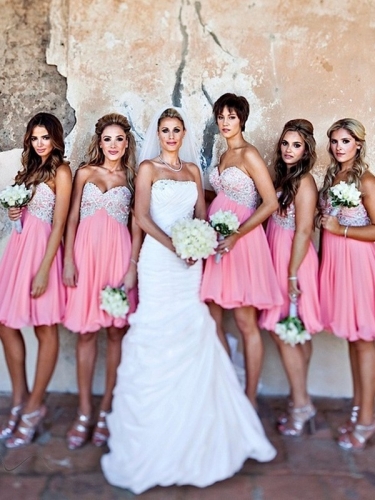 A-Line/Princess Sleeveless Sweetheart Short/Mini Chiffon Beading Bridesmaid Dresses