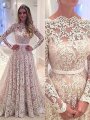 A-Line/Princess Bateau Long Sleeves Lace Court Train Wedding Dresses