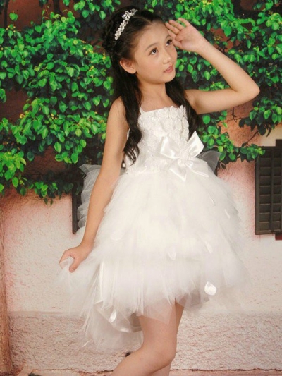 A-line/Princess Straps Sleeveless Hand-made Flower Short Tulle Flower Girl Dresses [POWDN14077BN266]