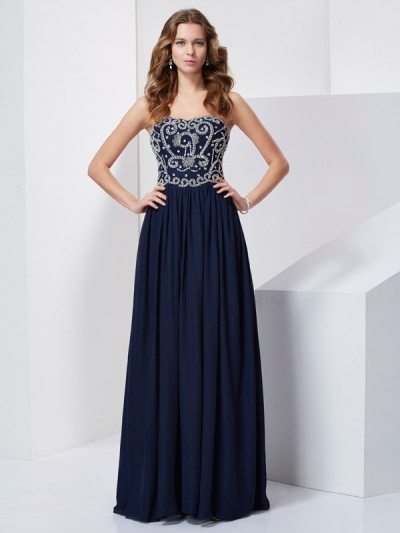 A-Line/Princess Strapless Beading Sleeveless Long Chiffon Dresses [40005]