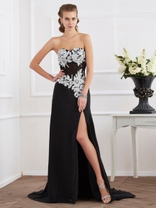 Sheath/Column Sweetheart Sleeveless Beading Applique Long Chiffon Dresses