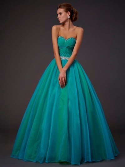 Ball Gown Sweetheart Sleeveless Long Beading Tulle Quinceanera Dresses [40104]