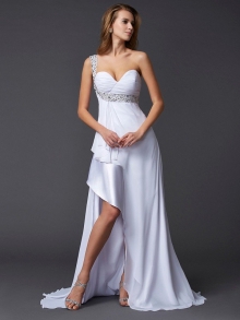 A-Line/Princess One-Shoulder Sleeveless Beading Long Chiffon Dresses