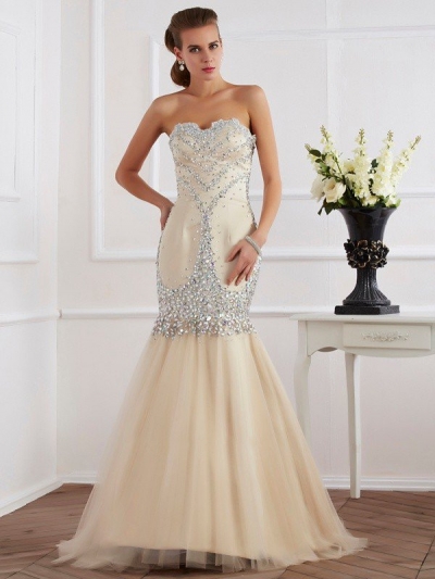 Sheath/Column Sweetheart Sleeveless Beading Long Satin Dresses [40302]