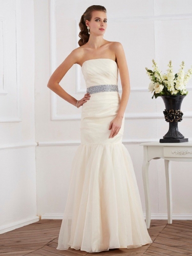 Trumpet/Mermaid Strapless Sleeveless Sash/Ribbon/Belt Long Organza Dresses