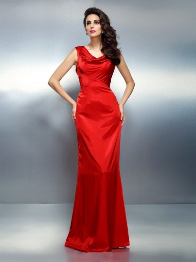 Trumpet/Mermaid V-neck Sleeveless Long Silk like Satin Dresses [50182]