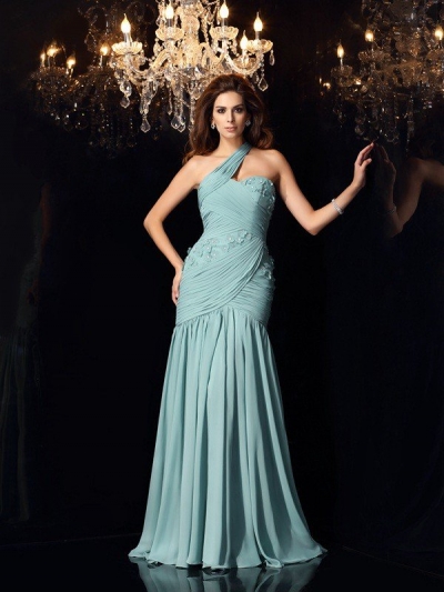 Trumpet/Mermaid One-Shoulder Sleeveless Long Chiffon Dresses [50256]