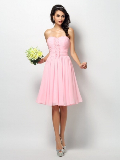 A-Line/Princess Strapless Pleats Sleeveless Short Chiffon Bridesmaid Dresses [50464]