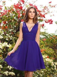 A-Line/Princess V-neck Beading Sleeveless Short Chiffon Bridesmaid Dresses