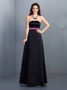 A-Line/Princess Strapless Sleeveless Long Satin Bridesmaid Dresses