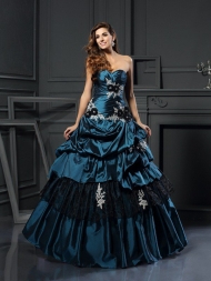 Ball Gown Sweetheart Beading Sleeveless Long Taffeta Quinceanera Dresses