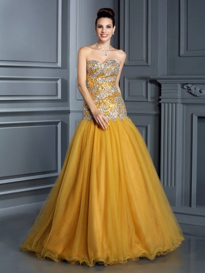 A-Line/Princess Sweetheart Ruffles Sleeveless Long Satin Dresses [50745]