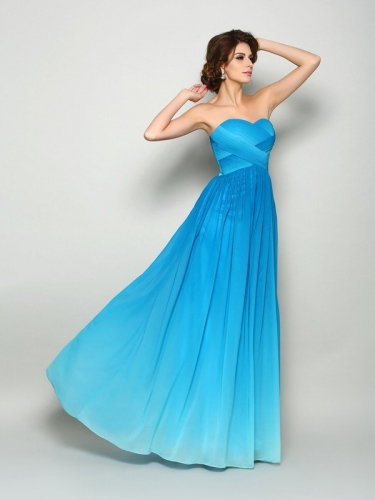 A-Line/Princess Sweetheart Pleats Sleeveless Long Chiffon Dresses