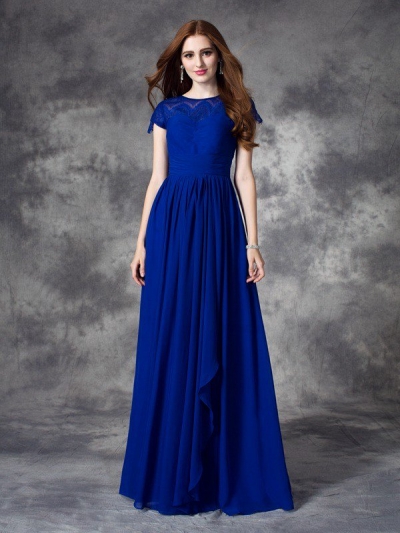 A-line/Princess Bateau Lace Sleeveless Long Chiffon Bridesmaid Dresses [60005]