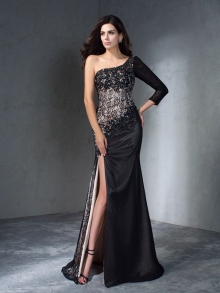 Trumpet/Mermaid One-Shoulder 3/4 Sleeves Long Lace Dresses