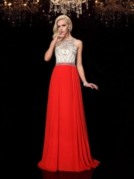 A-Line/Princess Scoop Beading Sleeveless Long Chiffon Dresses...