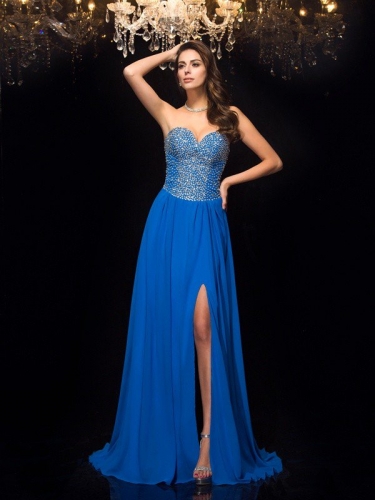 A-Line/Princess Sweetheart Beading Sleeveless Long Chiffon Dresses