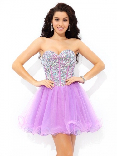 A-Line/Princess Sweetheart Paillette Sleeveless Short Net Cocktail Dresses