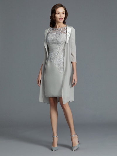 Sheath/Column Scoop 1/2 Sleeves Chiffon Short/Mini Mother of the Bride Dresses [73001]