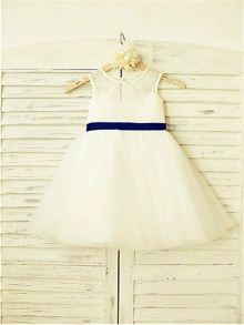 A-line/Princess Scoop Sleeveless Bowknot Floor-Length Tulle Flower Girl Dresses