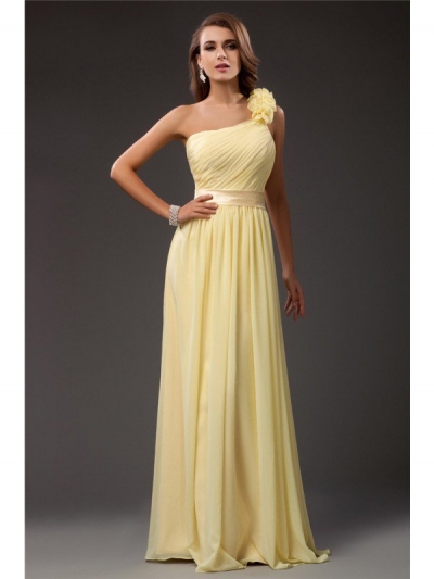 Sheath/Column One Shoulder Ruffles Long Sleeveless Chiffon Dresses [N13ADRESS196]