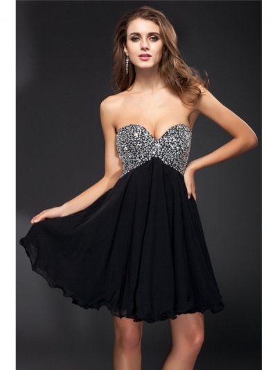 A-Line/Princess Sweetheart Rhinestone Sleeveless Short Chiffon Cocktail Dresses