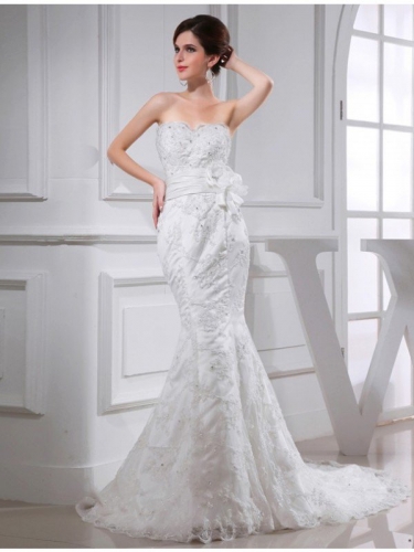 Trumpet/Mermaid Beading Sweetheart Sleeveless Satin Wedding Dresses