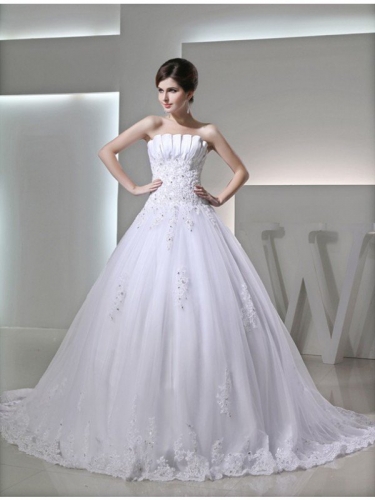 Ball Gown Beading Sleeveless Strapless Satin Applique Wedding Dresses