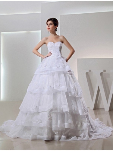 Beading Ball Gown Long Organza Sweetheart Applique Wedding Dresses