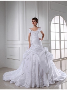 Beading Sweetheart Sleeveless Long Taffeta Wedding Dresses