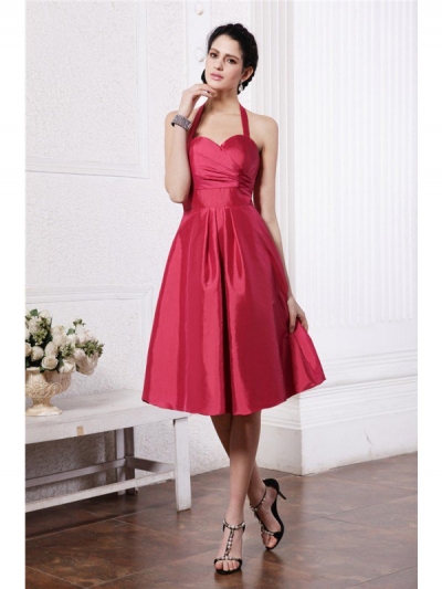 A-Line/Princess Halter Sleeveless Pleats Short Taffeta Bridesmaid Dresses