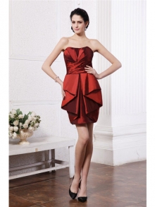 Sheath/Column Strapless Sleeveless Pleats Short Taffeta Cocktail Dresses