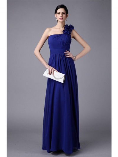 Sheath/Column One-Shoulder Sleeveless Pleats Long Chiffon Bridesmaid Dresses [N13ZYDRESS267]