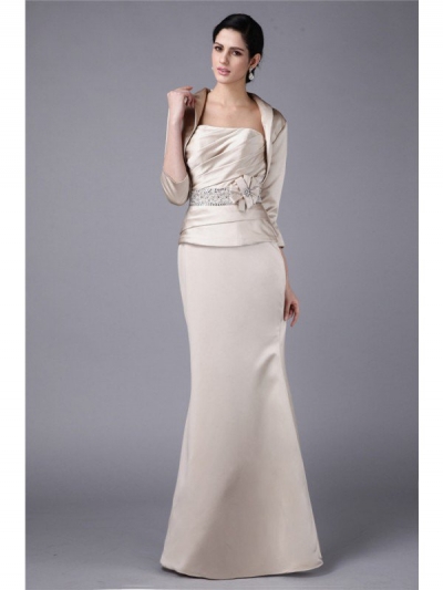 Sheath/Column Strapless Beading Hand-Made Flower Elastic Woven Satin Mother of the Bride Dresses [N13ZYDRESS271]