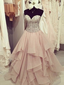 Ball Gown Sweetheart Sleeveless Floor-Length Beading Chiffon Dresses