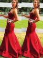 Trumpet/Mermaid Sleeveless Sweetheart Satin Beading Sweep/Brush Train Dresses