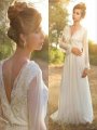 A-Line/Princess V-neck Long Sleeves Lace Chiffon Sweep/Brush Train Wedding Dresses