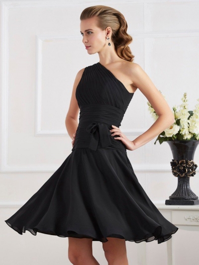 A-Line/Princess One-Shoulder Sleeveless Pleats Short Chiffon Homecoming Dresses [40236]